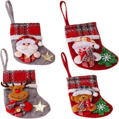 Chaussette De Noël - 17 x 13 cm - Avec Anneau De Suspension - Décoration De Noël Pour Cheminée Arbre Et Mur - Lot De 4 (1/5)