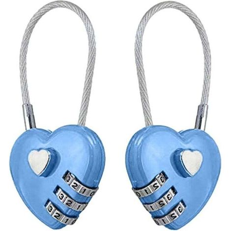 Lot de 2 cadenas à combinaison – Cadenas portable en forme de cœur pour sacs à dos, bagages et boîtes à bijoux (bleu)