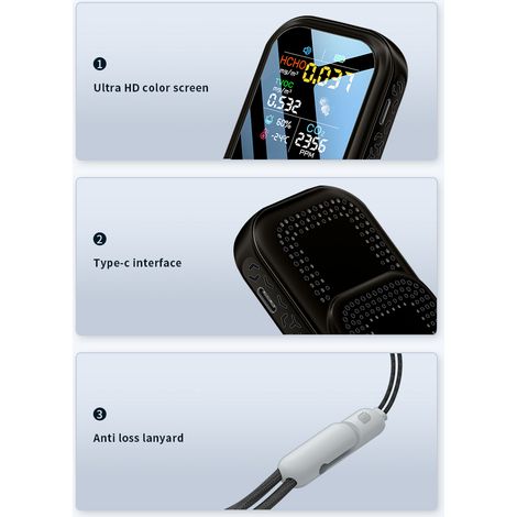 Decdeal Haushalt 1,9-Zoll 240280 Auflösungsfarbanzeige Luftqualität Detektor Hochempfindliche Halbleitersensoren 5in1 HCHO TVOC CO2 Temperaturfeuchtigkeitstester Typ-C-Schnittstelle