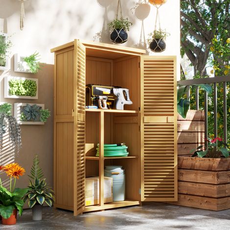 Gartenhaus aus Holz mit wasserdichtem Dach, Geräteschrank mit 4 Fächern, 87 x 46,5 x 160 cm, Gelb