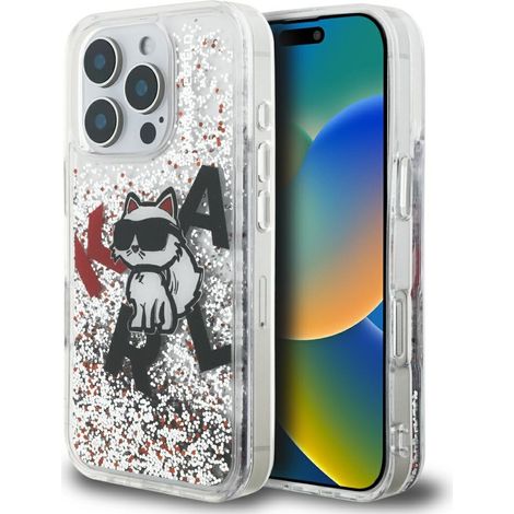 Karl Lagerfeld Liquid Glitter Choupette Logo Hülle für iPhone 16 Pro Max Transparent (1/5)