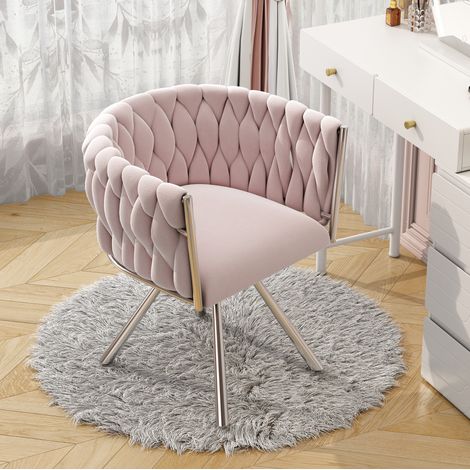 360° drehbarer Schminkstuhl aus rosa Samt, Metallgestell HAVRYA (1/5)