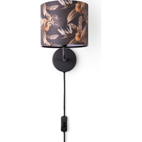 Paco Home Lampe À Poser Bureau Applique Abat-Jour Tissu Chevet E14 Fleurs Jungle Déco Lampe murale - Noir, Design 6 (Ø18 cm) (1/4)