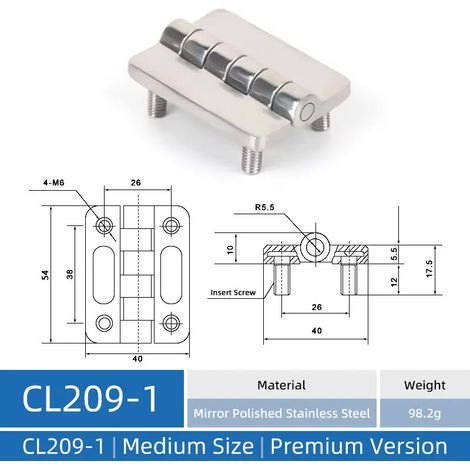 (CL209-1-MS-ZY) Charnière CL209 en acier inoxydable, charnière pour armoire industrielle, charnière pour armoire électrique en alliage de zinc (1/5)