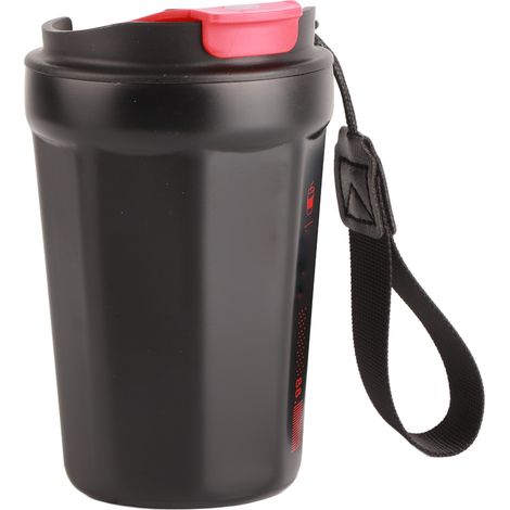 Isolierbecher aus schwarzem Edelstahl (390 ml), ideal für Camping, Zuhause, Schule, Büro und Outdoor-Aktivitäten. Hält Getränke heiß und kalt. (1/5)