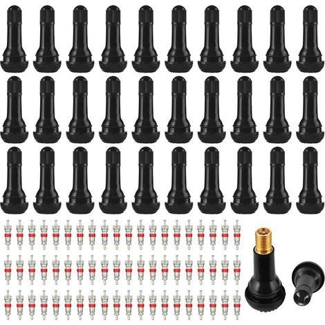 30 Pièces TR414 Valve Pneu Voiture et 60 Pièces Obus de Valve en Caoutchouc Snap-in Jantes Valves Tubeless Valves Auto pour Voiture Bicyclettes Moto Véhicules Tout-Terrain (Noir) (1/5)