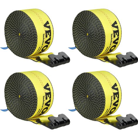 Sangle de Treuil 10,2 cm x 9,1 m Lot de 4 Capacité de Charge 2,7 T Résistance Rupture 8,2 T Sangles de Camion avec Crochet Plat, Contrôle de Chargement pour Remorques, Fermes, Sauvetages, Jaune (1/5)