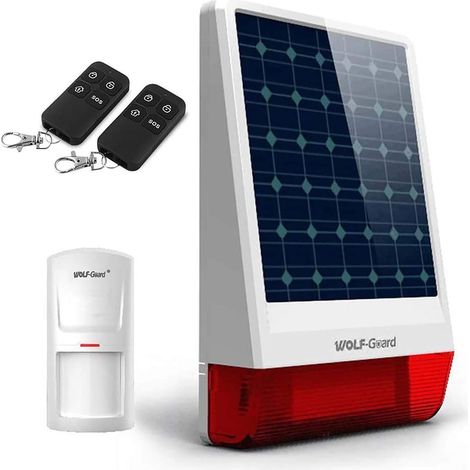 Système d'Alarme Domestique sans Fil avec Sirène Solaire d'Extérieur 120 DB, 1 Capteur PIR, 2 Télécommandes 120 DB, 1 Capteur PIR, 2 Télécommandes, Extérieur (1/5)