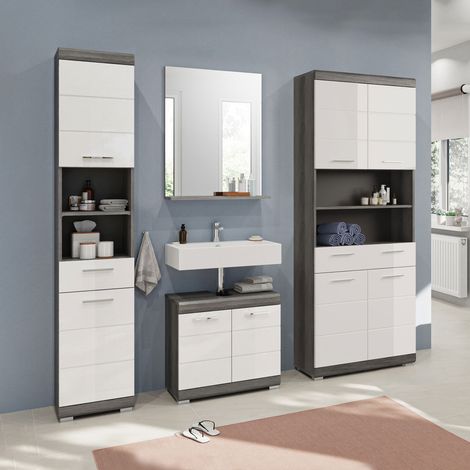 Colonne salle de bain + 2 meubles + miroir anthracite et blanc - ORIE