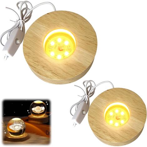 2er-Pack LED-Lichtsockel aus Holz – DIY-Displaysockel – Holztafel für Glasbausteine – LED-Sockel aus Holz mit USB – LED-Sockel zur Anzeige von Kristall-, Glas-, Acryl- und Harzschmuck (1/5)