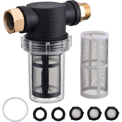 Filtro per tubo da giardino, attacco filtro sedimenti per ingresso acqua idropulitrice, filtro acqua in linea per tubo da giardino con filtro a 40 maglie e 100 maglie, confezione da 2 O-ring
