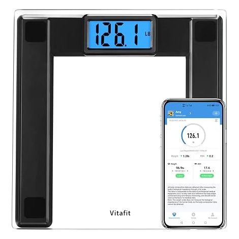 250 kg Electronic Bathroom Scales with Weights and BMI, Bluetooth Connected Bathroom Scales, 8 mm Tempered Glass with Extra Large Platform, Black (1/5)