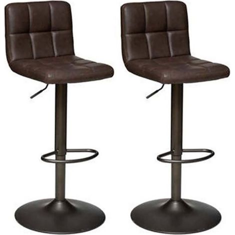 Lot de 2 Chaises de bar hautes ajustables en cuir, coloris marron - Longueur 45 x Profondeur 52 x Hauteur 104 cm (1/5)