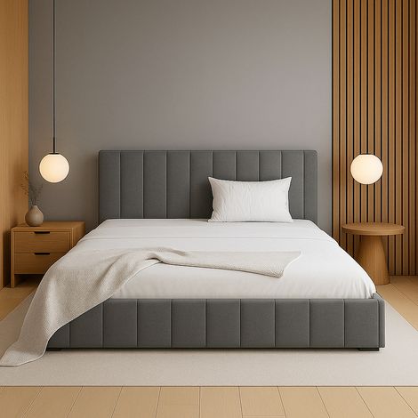 Sofello Polsterbett nach Maß Doppelbett Liegefläche 160 x 200 cm Metall-Lattenrost Grau-Farbe Bettkasten - (nach Maß (1/5)