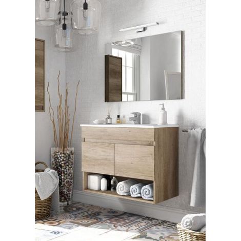 Kit mobile bagno dakota 2a cm.80x45x64h colore rovere con specchio - Salone (1/10)