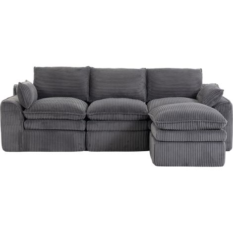 ELVMI Sofá modular 3 plazas con bolsillos laterales y cojines, en pana gris oscuro (1/5)
