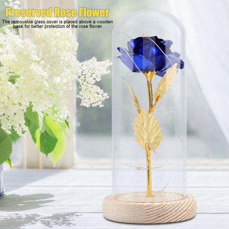 Ewig blaue LED-Rose unter Glas mit Holzsockel, Valentinstagsgeschenk, Hochzeitsdekoration, romantisches Nachtlicht (1/5)
