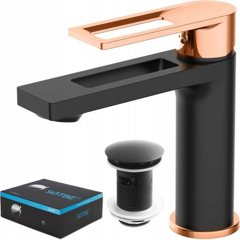 Grifo para lavabo negro y dorado + tapón click-clack SOTBE (1/5)