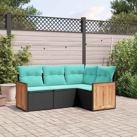 vidaXL Conjunto de sofá de jardín de 4 piezas con cojines, de poliratán negro (1/5)