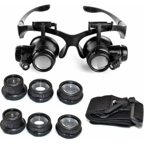 Loupe Frontale Serre-Tête Loupes avec LED Grossissements 10x, 15x, 20x, 25x Loupes pour Travail Manuel (1/4)