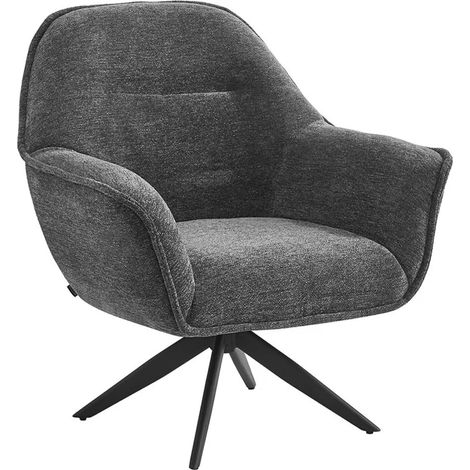 Fauteuil pivotant 360° tissu doux gris et pied en métal noir - EDWARD