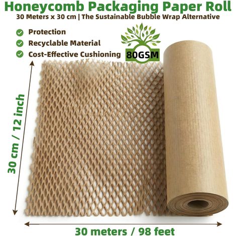 Rollo de papel kraft alveolar - Embalaje ecológico para protección, acolchado y cajas de mudanza (30 cm 30 m) (1/4)