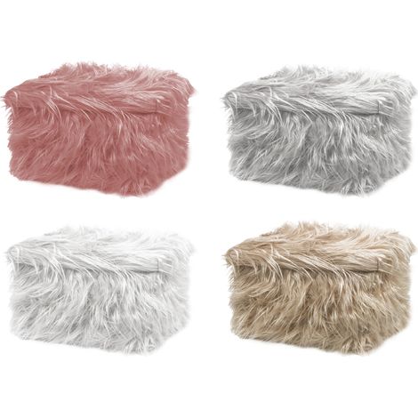Pouf Contenitore Salotto/Camera Quadrato Con Pelo Modello Double Yeti In Tinta Unita, misuraPoufcoloreTortora (1/5)