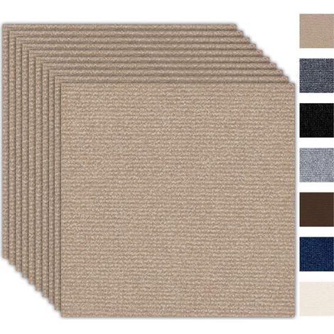 Marron clair Lot de 10 dalles de moquette autocollantes 30 x 30 cm 0,9 m² Moquette avec couverture arrière Revêtement de sol résistant