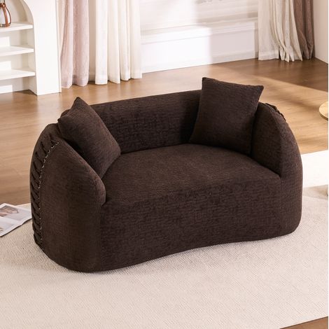 Geschwungenes 2-Sitzer-Sofa 155x90x67 cm, brauner Chenillebezug, montagefrei – MEUBLIV (1/5)