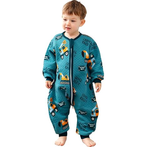 Gigoteuse avec Jambes et Pieds Sac de Couchage Bébé Fermeture éclair sur les hanches Manches longues 1.5 TOG Coton Unisexe Garçons Filles Enfants Onesie Pyjamas Combinaison 1-3 ans (1/5)