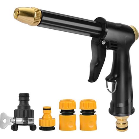 Pistolet d'arrosage en métal robuste avec buse de pulvérisation haute pression pour l'arrosage des plantes, le nettoyage, le lavage de voiture et la douche des animaux domestiques avec 4 connecteurs (1/5)