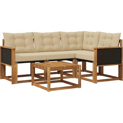 Outdoor Sofa Set with Cushion 5 pcs Natural and Beige vidaXL