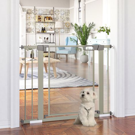 Barrière de sécurité pour animaux avec double verrouillage automatique, largeur 75-103 cm, grise (1/5)