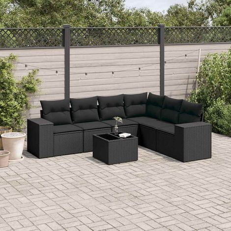 vidaXL Set Divani da Giardino con Cuscini 7pz Nero Polyrattan (1/4)