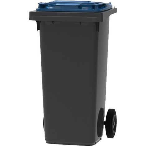 ESE France Bac Roulant - Conteneur Poubelle à déchets 2 roues - 120L - Robuste - Économique - 100% Recyclé - Gris Couvercle Bleu - Fabriqué en France (1/5)