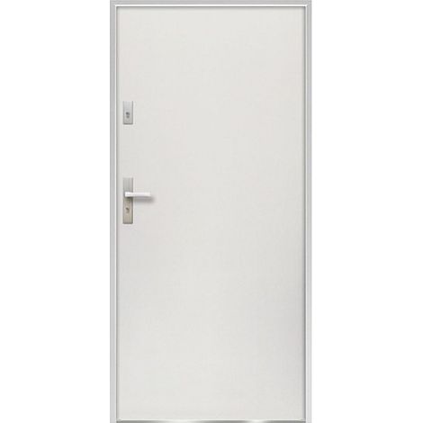 Vente-Unique – Porte d'entrée acier pleine 207 x 100 cm blanc – épaisseur 55 mm – poussant droit – 2 points de verrouillage – isolation acoustique 29 dB