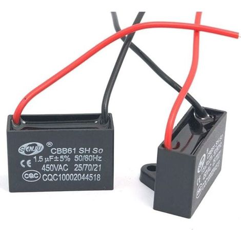 8 condensateurs CBB61, 1,5 μF, 450 VAC, 50/60 Hz, câble 95 mm, pour ventilateurs de plafond et climatiseurs (1/3)