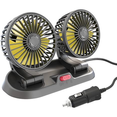 Ventilateur de refroidissement de voiture double tête 12 V avec interface allume-cigare, ventilateur de radiateur multifonctionnel rotatif à 360° et réglable, type circulateur d'air (1/5)
