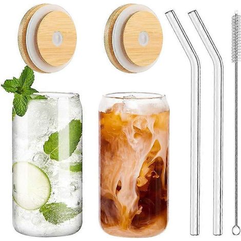 Boisson verres avec bambou couvercles et lot de 2 pièces, bière verres (1/5)