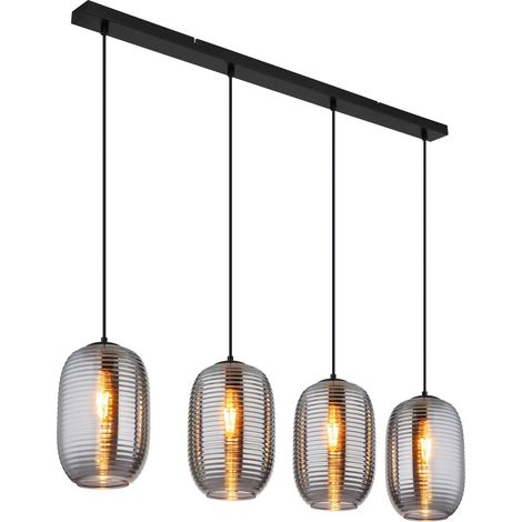 Pendelleuchte Hängelampe Deckenleuchte Esszimmerlampe Glas Rauchfarbe Metall (1/5)