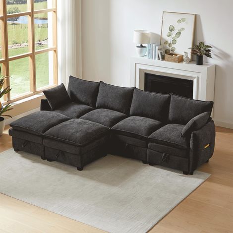 Canapé d'angle en U avec espace de rangement, ensemble de canapé modulable composé de quatre éléments d'assise et de deux poufs, canapé moderne avec coussins et coussins d'accoudoirs, revêtement en ch (1/5)