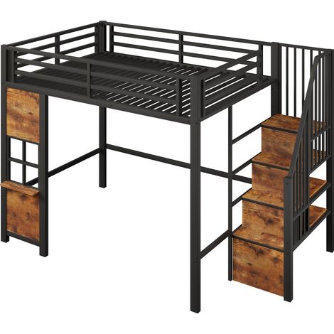 Kinder-Hochbett 140 x 200 cm aus Metall und MDF mit Stauraumtreppe, schwarz MODENUIT (1/5)
