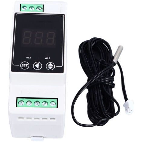 Guide Rail Temperature Controller Heating Cooling Digital Thermostat 2 Relay Cylindrical Probe Meter AC100-240V (1/5)