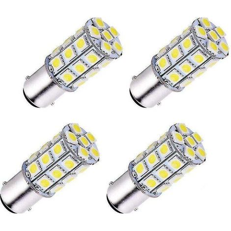 Lot de 4 lampes LED Ba15d 5050 27 SMD super blanches pour voiture, bateau, camping-car
