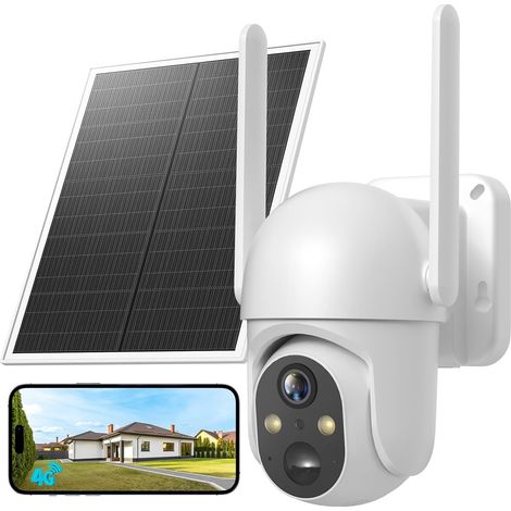 4G LTE Caméra Solaire Extérieure avec Carte Sim, 2K HD Caméra de Surveillance sans Fil avec Panneau Solaire, Vision Nocturne Couleur et Détection PIR, Imperméable