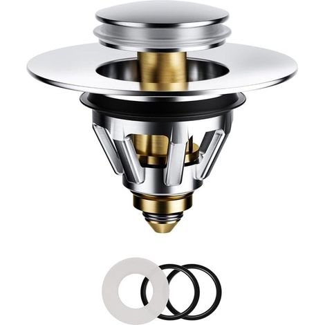 1 bouchon de lavabo, système escamotable 3-en-1 avec crépine, acier inoxydable antiadhésif, diamètre réglable 27 à 50 mm, pour lavabo et évier (1/5)
