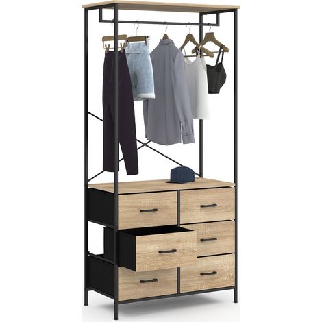 Idmarket – Dressing penderie 80 cm – 6 tiroirs en tissu – Structure métal noir – Design industriel – Dimensions L. 80 x l. 40 x h. 167 cm