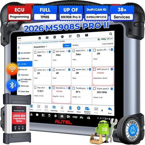 MaxiSYS MS908S Pro II Car Diagnostic Tool: 2026 J2534 ECU Programming, Adaptation Coding, Come Elite II Pro, Upgrade Tool, Reprogram MK908P II, AutoScan 2.0, Active Test, 38+ Services (1/5)