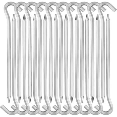 Sollbry Piquets de tente en aluminium de 18 cm avec crochet, 20 crochets pour auvent de camping, support de sol sécurisé pour décorations extérieures et bâches, argent (1/5)
