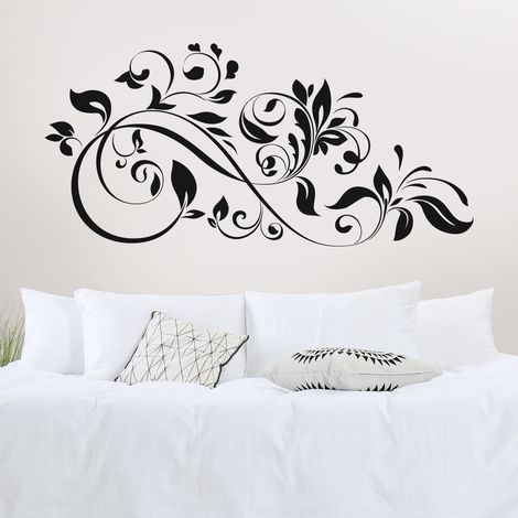 Sticker Mural - Composition florale - 27x57 cm - Noir (1/3)